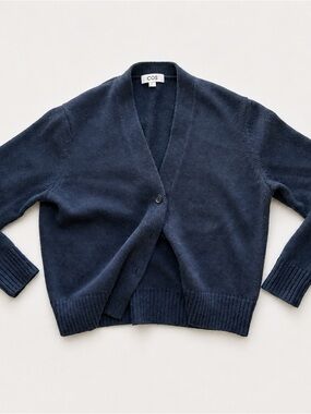 COS 100% Wool Navy V-Neck Cardigan Sweater – Size S